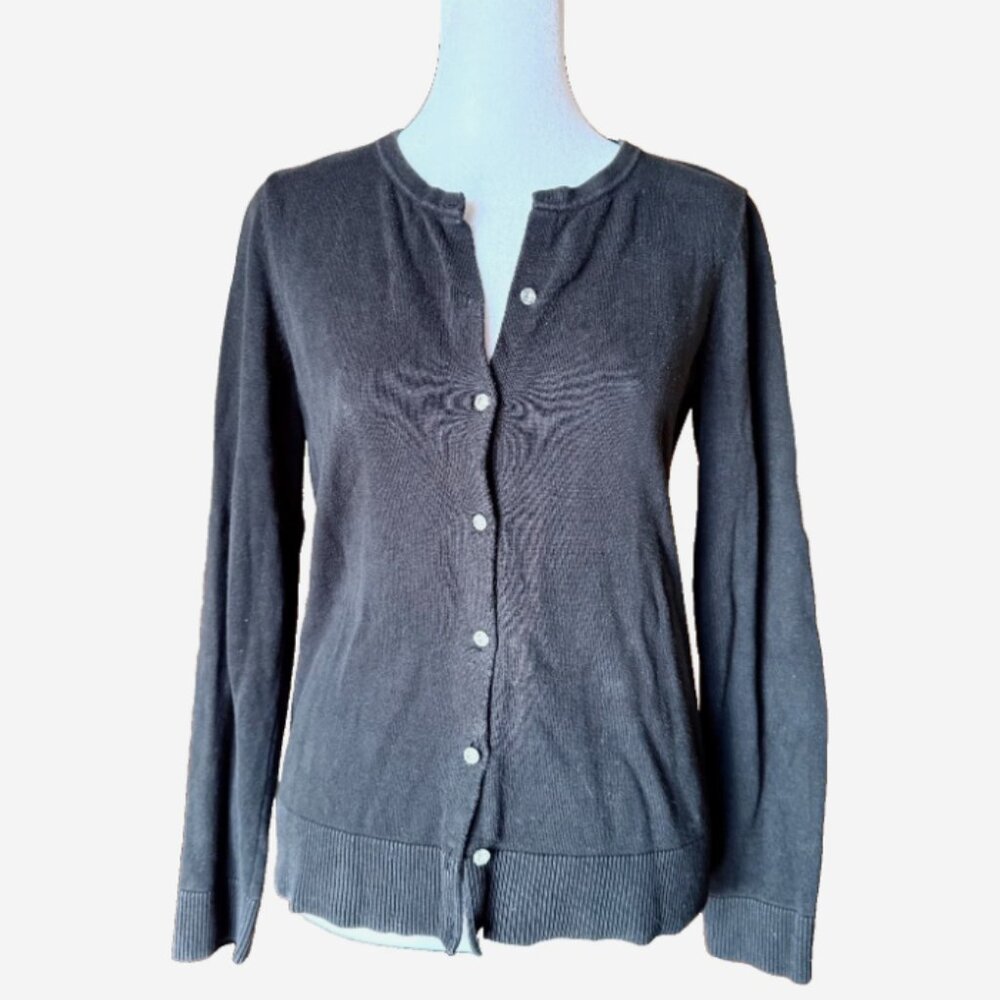 Ann Taylor LOFT Black Cardigan Women’s Size SP Plastic Rhinestone Button Sweater